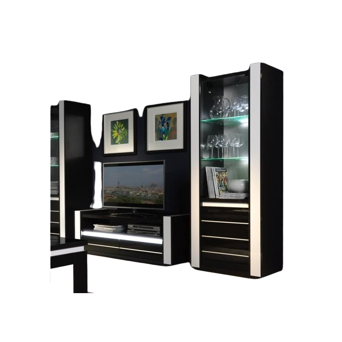 Ensemble pour votre salon LINA. Meuble tv hifi + vitrine petit modèle + LED. Meubles design haute brillance