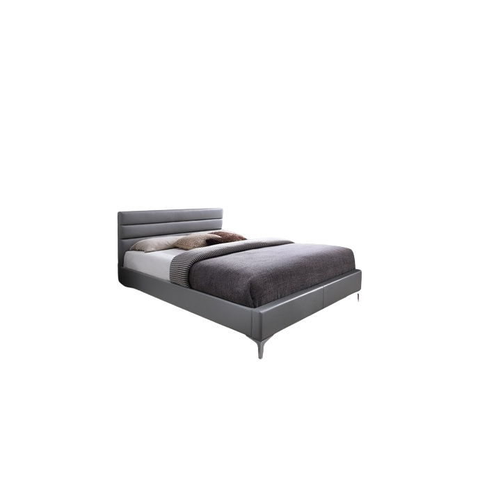 Lit THOMAS 160x200 cm en simili cuir, coloris gris, sommier inclus