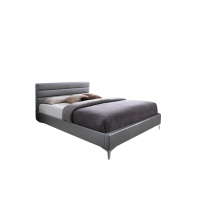 Lit THOMAS 160x200 cm en simili cuir, coloris gris, sommier inclus