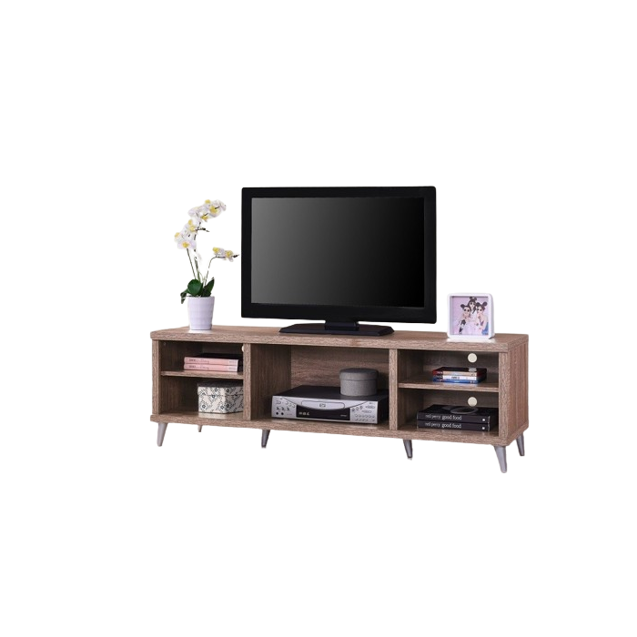 Meuble TV KONYA 142 cm avec 5 niches coloris Sonoma.