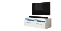 Meuble TV design BONNIE 100 cm, 2 portes et 2 niches, coloris blanc + LED.