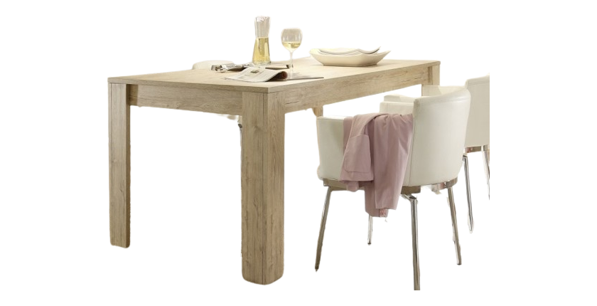 Table 137x90cm avec pieds en bois, Collection SHOW, coloris chêne clair