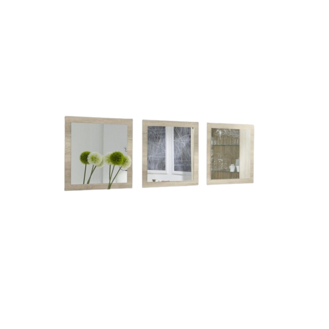 Lot de 3 miroirs MALMO. Cadre coloris chêne clair, sonoma. Accessoire idéal pour la décoration de votre habitation.