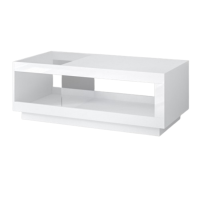 Table basse design collection ONYXIA avec plateau en parti vitré. Couleur blanc brillant.