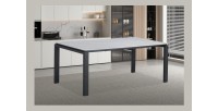 Table à manger ATHENA longueur 180cm avec plateau de 12mm en pierre effet marbre blanc