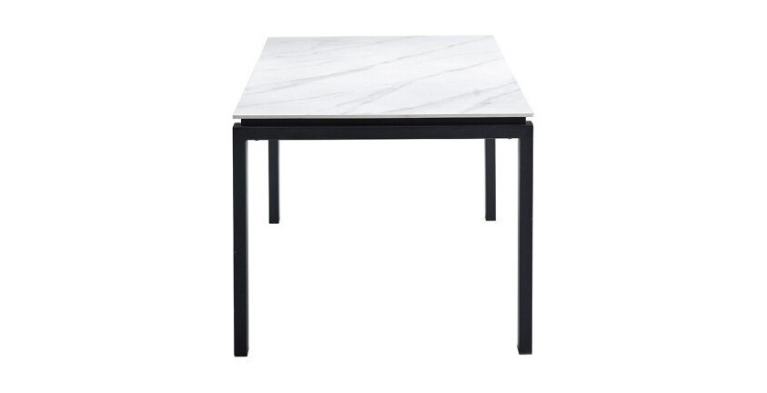 Table à manger ATHENA longueur 180cm avec plateau de 12mm en pierre effet marbre blanc