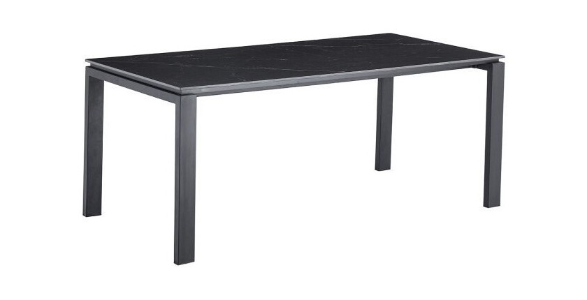 Table à manger ATHENA longueur 180cm avec plateau de 12mm en pierre effet marbre noir