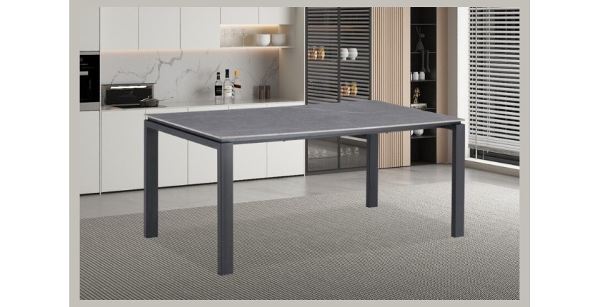 Table à manger ATHENA longueur 180cm avec plateau de 12mm en pierre effet marbre gris