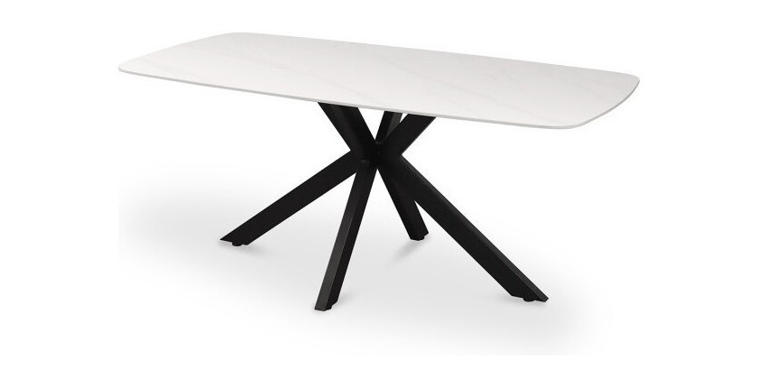 Table à manger VINCI longueur 180cm avec plateau de 12mm en pierre effet marbre blanc