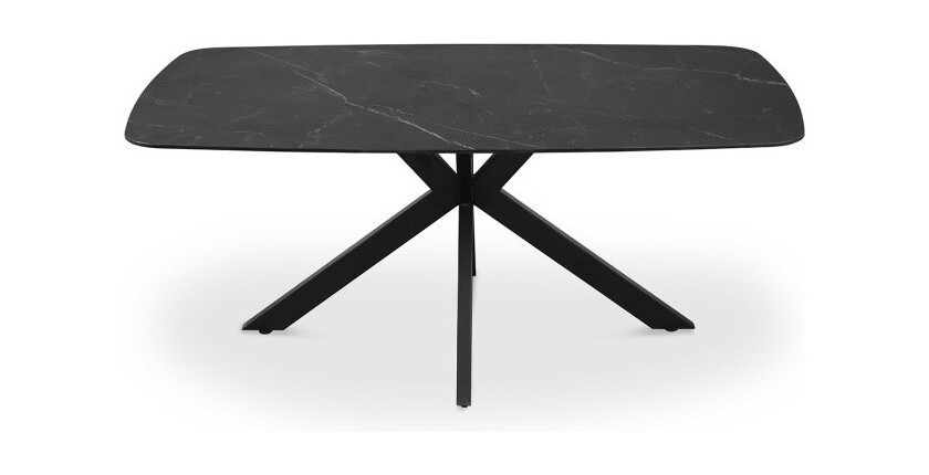 Table à manger VINCI longueur 180cm avec plateau de 10mm en pierre effet marbre noir