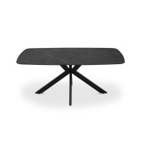 Table à manger VINCI longueur 180cm avec plateau de 10mm en pierre effet marbre noir