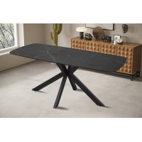 Table à manger VINCI longueur 180cm avec plateau de 10mm en pierre effet marbre noir