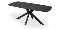 Table à manger VINCI longueur 180cm avec plateau de 10mm en pierre effet marbre noir