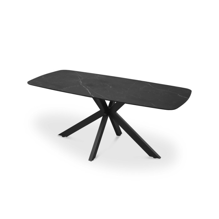 Table à manger VINCI longueur 180cm avec plateau de 10mm en pierre effet marbre noir