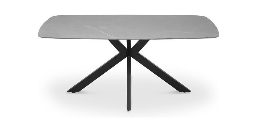 Table à manger VINCI longueur 180cm avec plateau de 10mm en pierre effet marbre gris