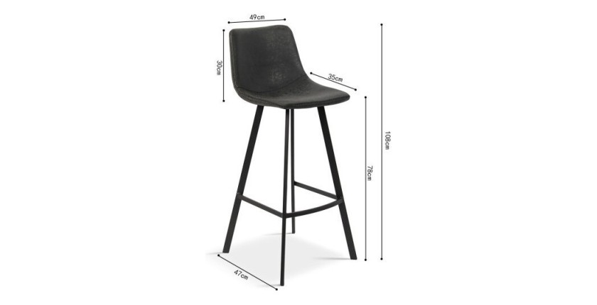 Chaise de comptoir 'Ozon' PU Noir, dimensions : H108 x L45 x P49 cm