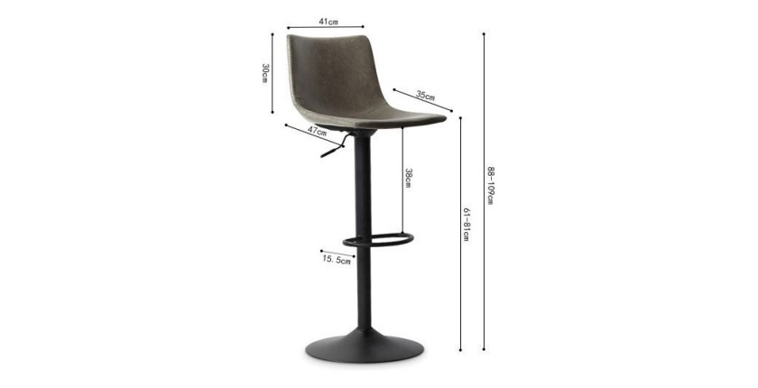 Tabouret de bar style vintage coloris gris. Collection SOUL