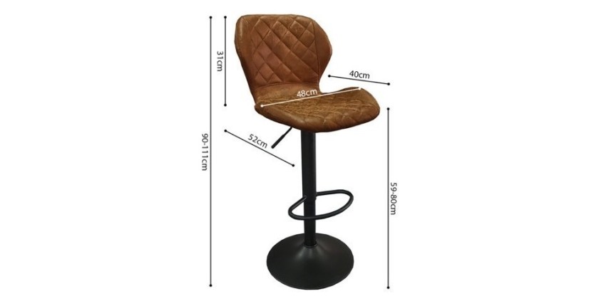 Tabouret de bar style vintage coloris cognac. Collection MABEL