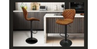 Tabouret de bar style vintage coloris cognac. Collection MABEL