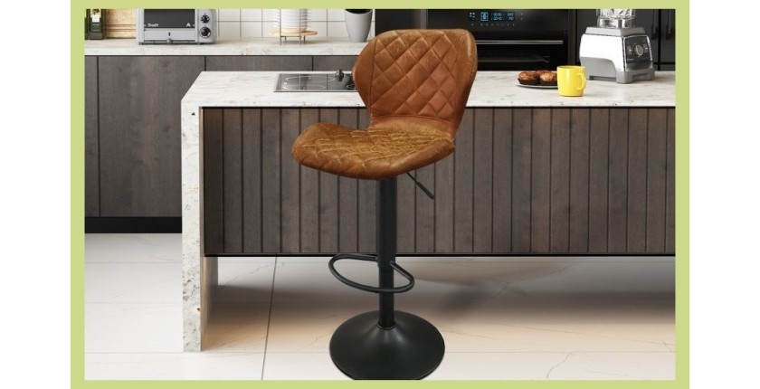 Tabouret de bar style vintage coloris cognac. Collection MABEL