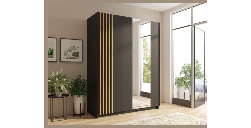 Armoire design 200cm coloris noir et chêne collection VARIA