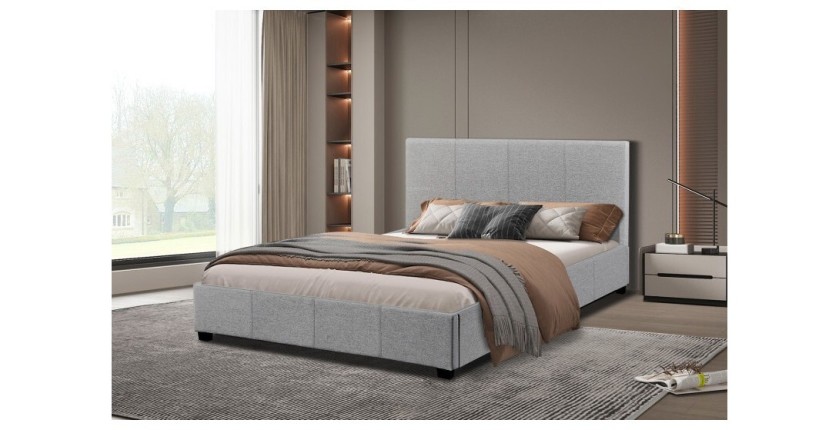 Lit double design coloris beige pour adulte collection Roma, 160x200 cm, sommier inclus