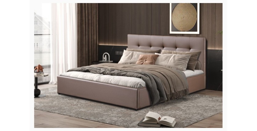 Lit coffre design coloris taupe pour adulte collection RICO, 160x200 cm, sommier inclus