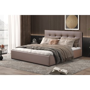 Lit coffre design coloris taupe pour adulte collection RICO, 160x200 cm, sommier inclus