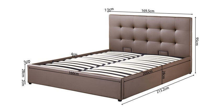 Lit coffre design coloris taupe pour adulte collection RICO, 160x200 cm, sommier inclus