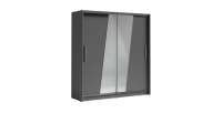 Armoire 2 portes coulissantes avec miroir oblique 205 cm - gris graphite - Collection BAHIA