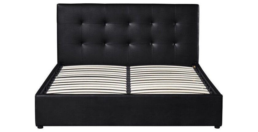 Lit coffre design coloris noir pour adulte collection RICO, 160x200 cm, sommier inclus