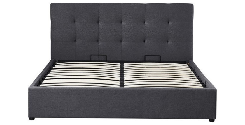 Lit coffre design gris pour adulte collection RICO, 160x200 cm, sommier inclus