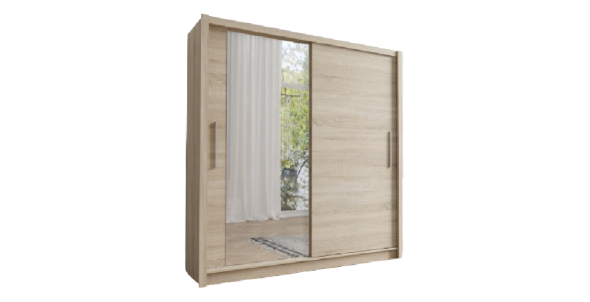 Armoire design 155cm coloris chêne clair collection OZZULA avec miroir