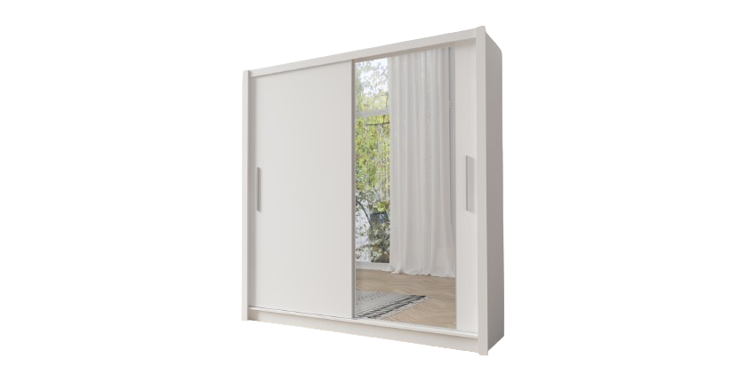 Armoire 205cm 2 portes coulissantes, coloris blanc, collection OZZULA