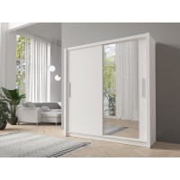 Armoire 205cm 2 portes coulissantes, coloris blanc, collection OZZULA