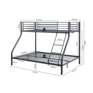 Lit en métal superposé 90x200 en haut et 140x200 en bas SAMMY, coloris gris foncé