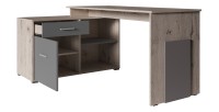 Bureau d'angle coloris chêne Wellington et gris graphite collection COMO avec 1 tiroir et 4 niches