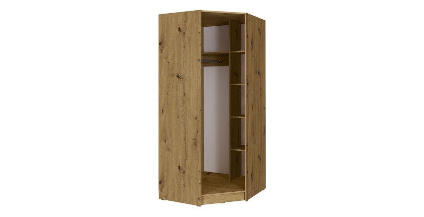 Armoire d'angle pour dressing collection KANELLE coloris chêne clair.