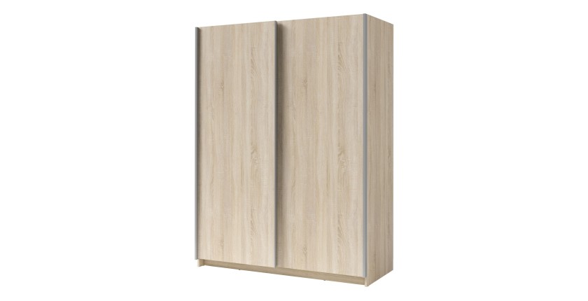 Armoire, garde robe GOZU 150 cm deux portes coulissantes. Dressing complet avec penderie et étagères. Coloris chêne sonoma