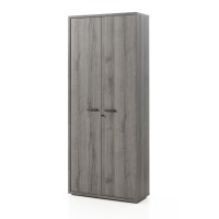 Armoire de Bureau - Meuble 2 Portes et étagères coloris gris effet bois | Collection SOON | Meublorama