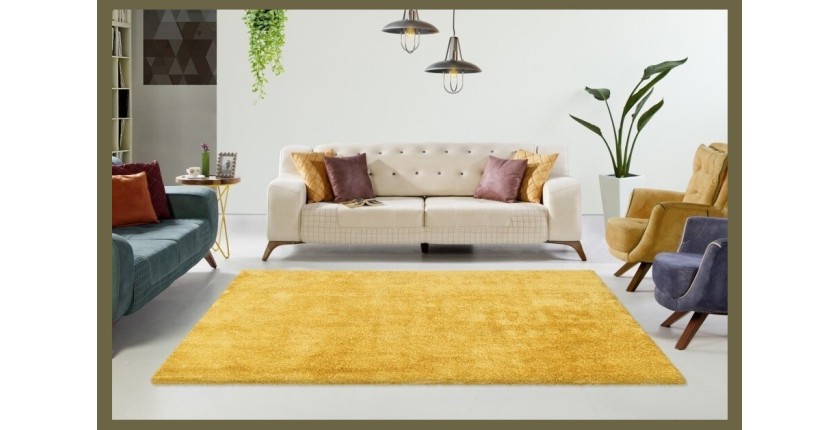 Tapis 290x200cm, design C005D coloris jaune - Confort et élégance pour votre intérieur