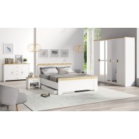 Chambre Complète JASPER, lit en 180x200 coloris blanc et chêne wotan, idéal pour une chambre dans un style cocooning