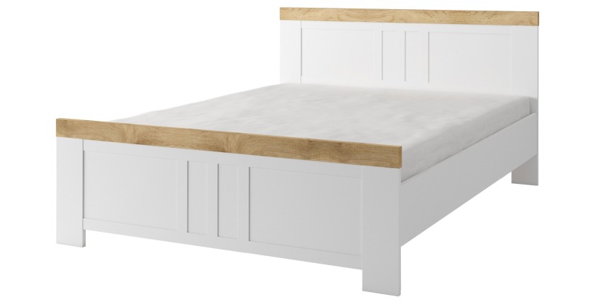 Lit 2 Places 160x200 SOMMIER INCLUS, Collection JASPER, Coloris Blanc et chêne wotan