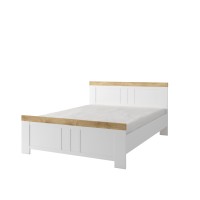 Lit 2 Places 160x200 SOMMIER INCLUS, Collection JASPER, Coloris Blanc et chêne wotan