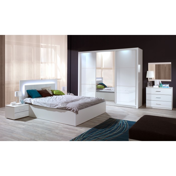 Chambre complète SENA, coloris blanc brillant, lit 160x200cm