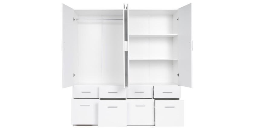 Armoire quatre portes et huit tiroirs collection FLEX, coloris blanc brillant