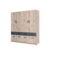 Armoire quatre portes et huit tiroirs collection FLEX, coloris chêne wellington et gris graphite