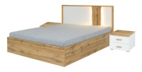 Pack lit coffre 160x200 + 2 chevets WOOD coloris blanc et chêne