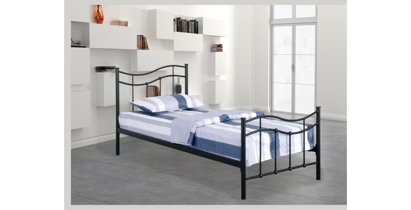 Lit ODETTE 90x190 cm en métal coloris noir avec sommier