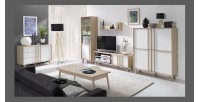 Meuble TV MALMO 150 cm coloris chêne clair et blanc